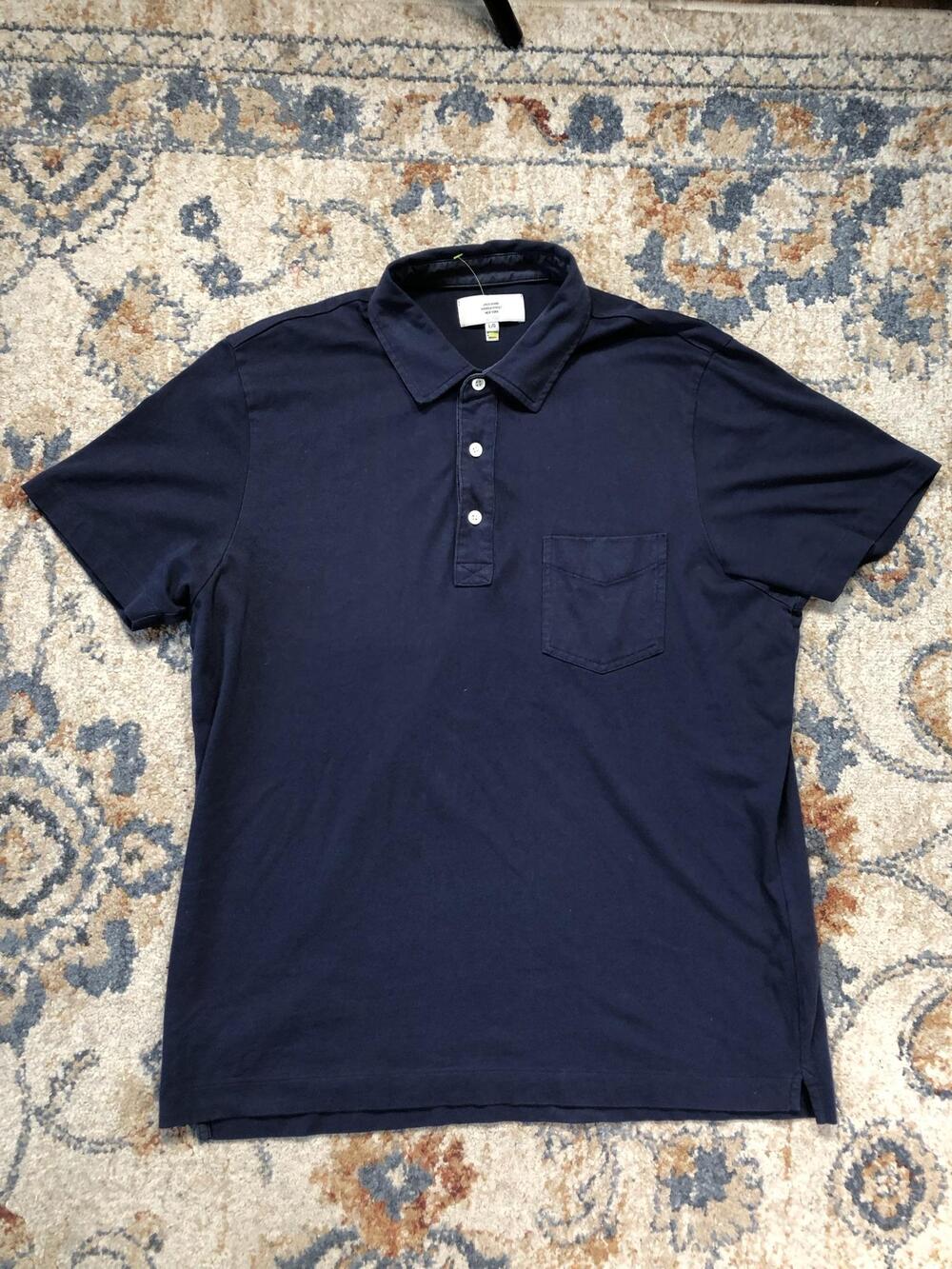 Jack Spade Polo Shirt Mens L Blue Solid Pocket Jersey Knit Short Sleeve Casual